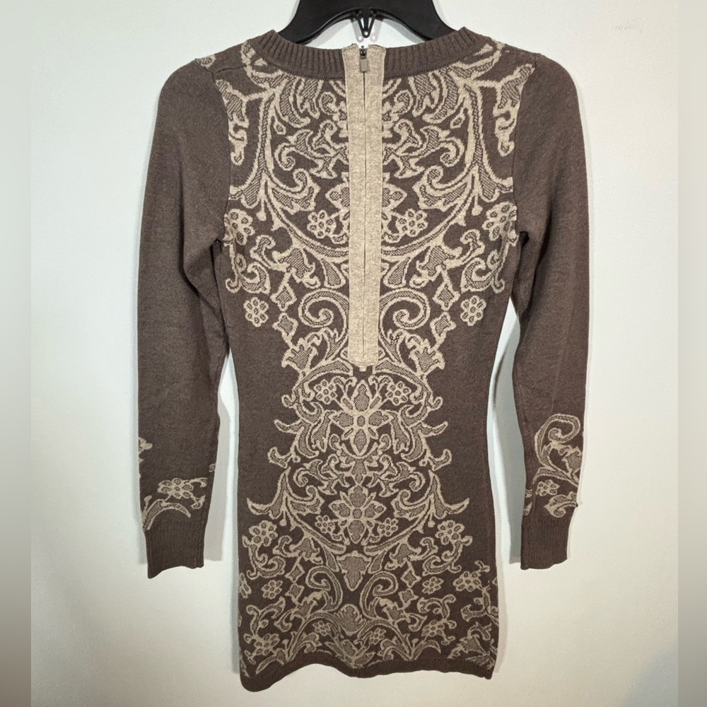 Athleta Jacquard Sweater Dress Brown Beige Knit Pattern XXS - Picture 5 of 10